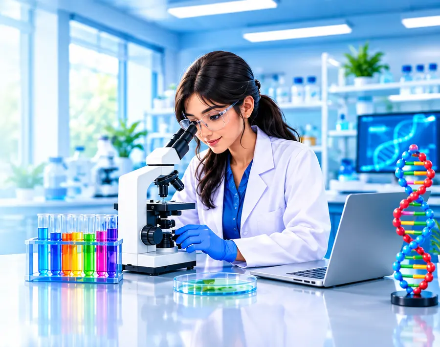 Student looking through a microscope in the lab