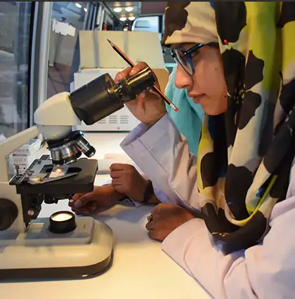 Student using a microscope